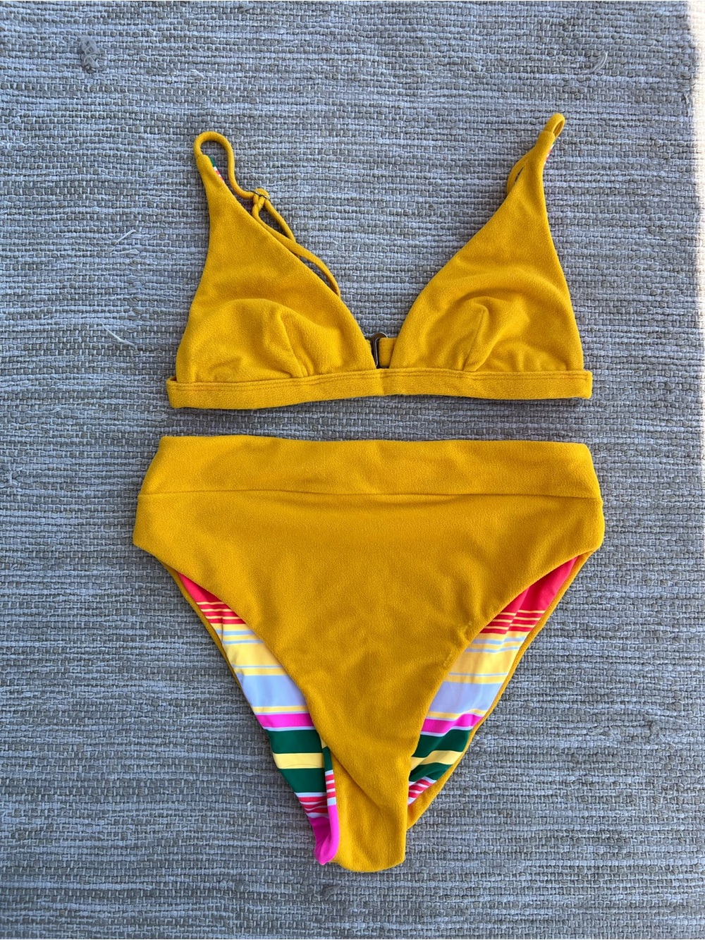 Maaji Reversible Soft Textured Mustard Yellow Stripe Colorful Swim Set -Small